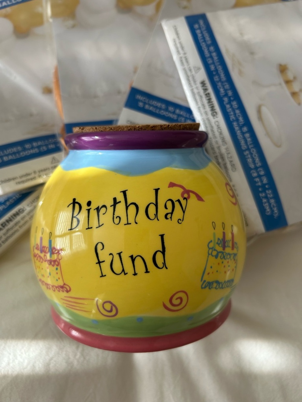 “Birthday Fund” Ceramic Money Jar - plus (5) birthday balloon arches.